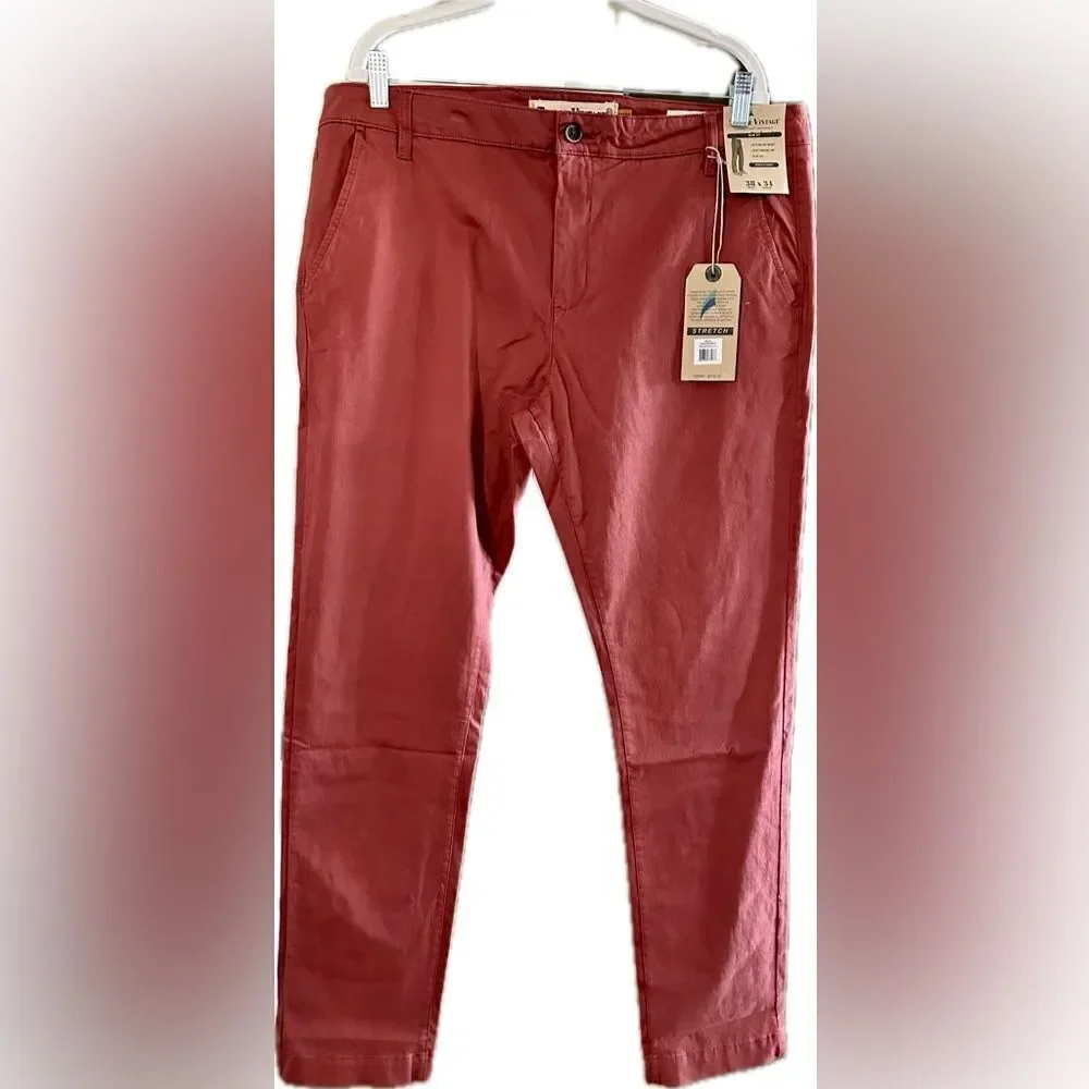 NWT Tailor Vintage Men’s Canyon Red Flat Front Casual Chino Pants - Size 38x34